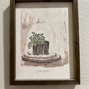 Framed Green Plant Art Print with Dark Wooden Frame